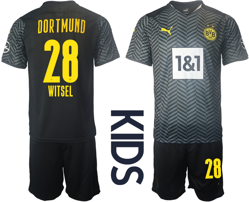 Youth 2021-2022 Club Borussia Dortmund away black #28 Soccer Jersey